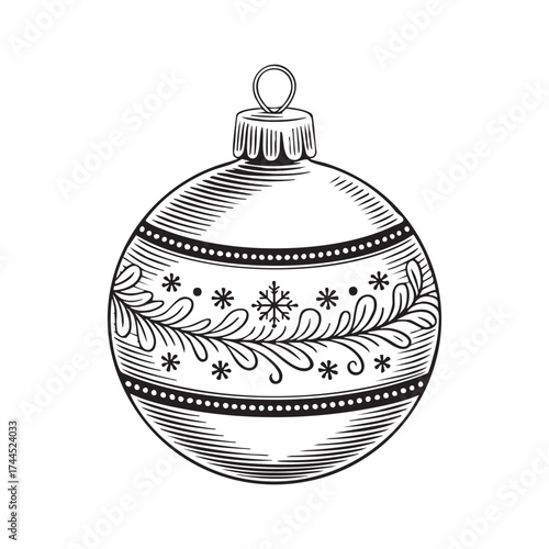 Retro decorative bauble illustration in vintage engraving style vector