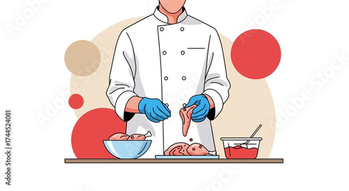 Creative Chef Preparing Gourmet Poultry in a Kitchen, Readying for Delicious Culinary Creation