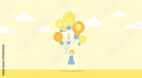 Creative Concept: Girl Holding Balloons Representing Ingenious Insights and Ideas