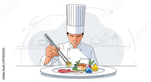 Culinary Artist Crafting Exquisite Food Presentation for Gourmet Dish Creation