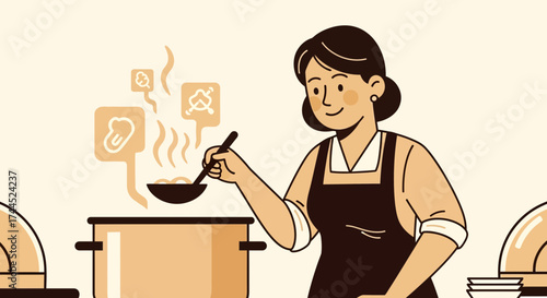 Culinary Artist Dishing Up Deliciousness: A Kitchen Illustration Depicting Food Preparation