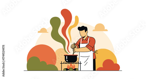 Culinary Endeavor Of A Chef, Stirring A Delightful Dish And Preparing Delicious Food