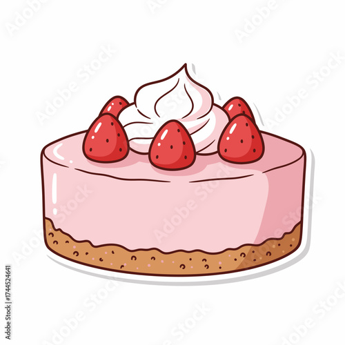 Delicious Strawberry Cheesecake Cartoon Illustration for Dessert Menus and Sweet Treat Designs
