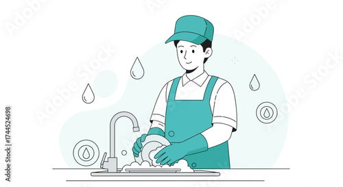 Dedicated Dishwasher Washing Dishes, Ensuring Sparkling Cleanliness with Professional Proficiency