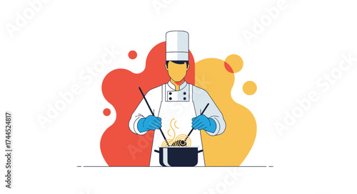 Culinary Professional Preparing Noodles In A Pot With A Fresh And Modern Look
