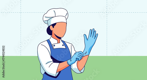 Culinary Professional Preparing With Gloves for Food Safety Kitchen Procedures