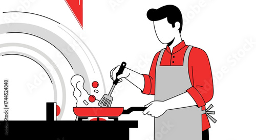 Culinary Scene: A Chef Skillfully Cooking, Food Preparation, and Kitchen Techniques, Minimalist