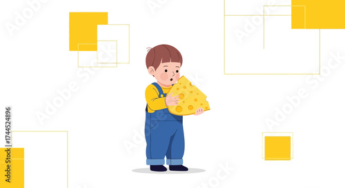Curious Toddler Holds Large Cheese Wedge, Expressing Surprising Delight With Its Shape