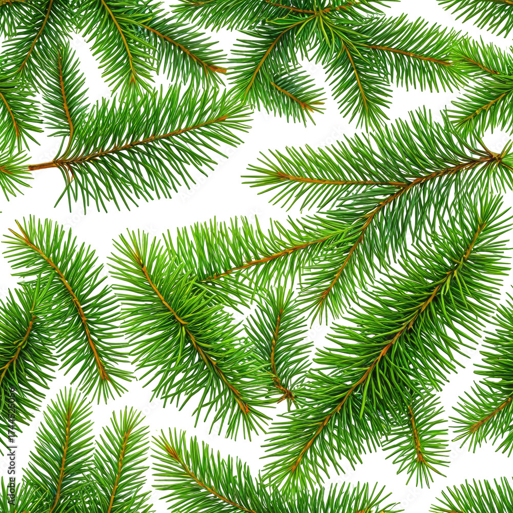 Obraz premium Lush green pine needles forming a dense, repeating seamless pattern on black