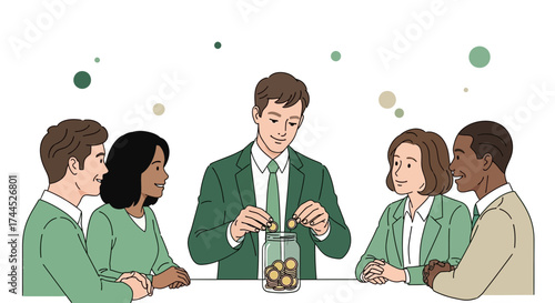 Diverse Professionals Investing Together in a Financial Venture with Coin Accumulation