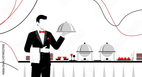 Elegant Caterer Presenting Silverware And Dishes For An Upcoming Event With Delicious Food