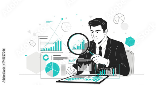 Detailed Analysis Of Business Charts And Financial Data Through A Magnifying Glass