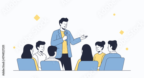 Dynamic Presentation: An Enthusiastic Speaker Engaging With a Group Audience Successfully