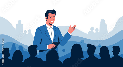 Dynamic Public Speaker Captivating Audience During Presentation with Enthusiasm and Confidence