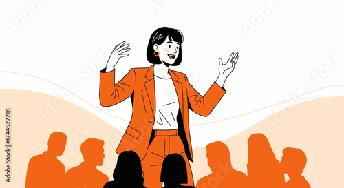 Dynamic Speaker Delivering Insights To A Crowd, Illustrated In A Stylish And Modern Manner