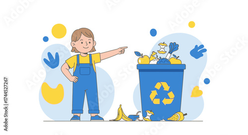 Eco-Conscious Child Guides Proper Waste Management and Responsible Recycling Practices