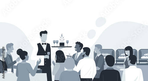 Elegant Gathering With Server And Guests At A Sophisticated Event, Celebrate!