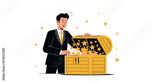 Enthralled Executive Unveils Treasure Chest Filled With Celestial Golden Star Luminance