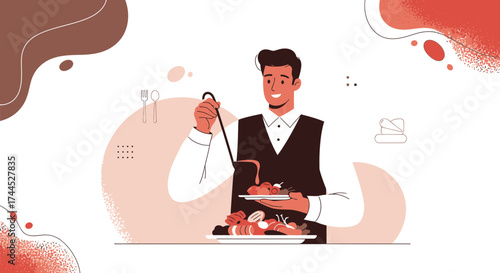Elegant Restaurant Service: A Chef Presenting a Delectable Dish with Passion