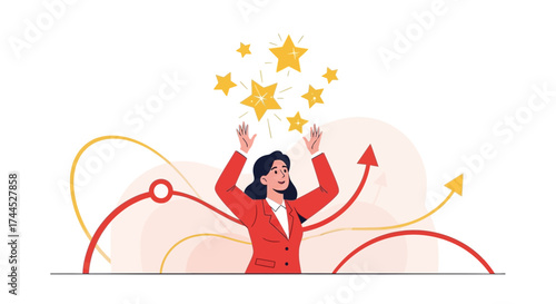 Employee Achieving Success, Embracing Rewards, Demonstrating Growth, Celebrating Victory