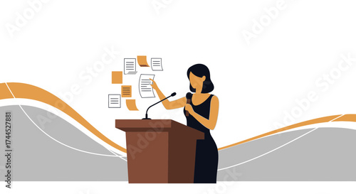 Effective Communicator Presenting Important Documents at a Conference or Business Event
