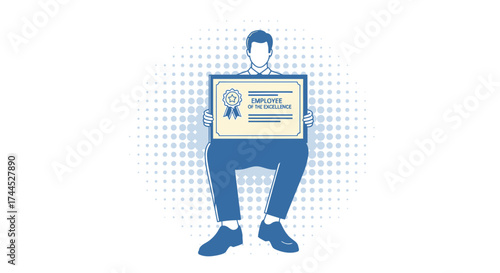 Employee illustration holding award certificate excellent performance recognition concept