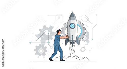 Employee Launches Spaceship Driven by Technology, A Symbol of Business Growth and Innovation