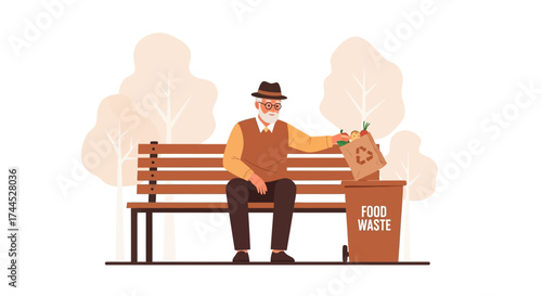Elderly Gentleman Disposing Of Biodegradable Waste, Showing Support Of Ethical Behaviors