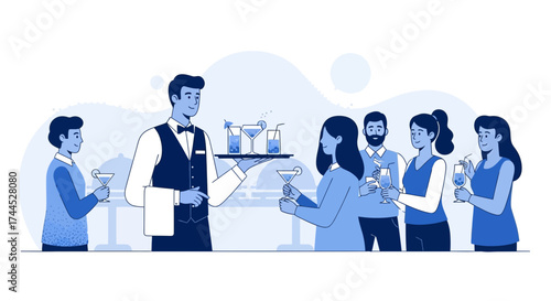 Elegant Bartender Serving Cocktails To Guests During a Social Gathering Celebration