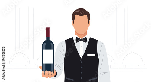 Elegant Sommelier Presenting Red Wine for Fine Dining and Upscale Restaurant Service