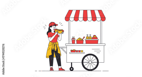 Enjoying A Delicious Hot Dog: A Street Food Vendor Offers A Tasty Treat Concept