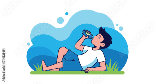 Enjoying Refreshment After Outdoor Activity Illustration Depicting Hydration and Well-being