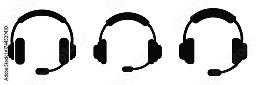 Support headset silhouette business vector icon set.