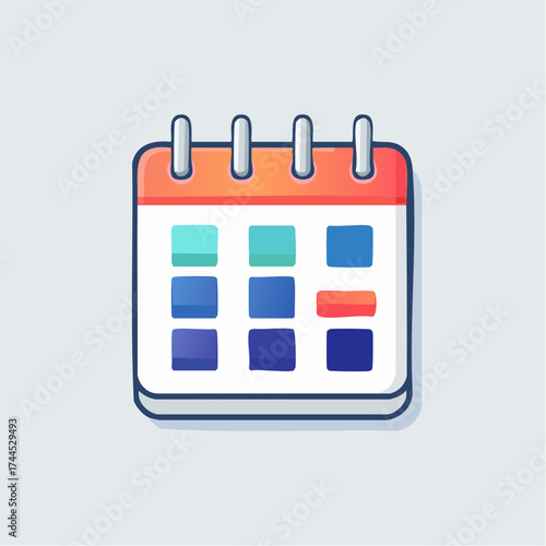 A vibrant and colorful illustration of a calendar icon with a modern design aesthetic