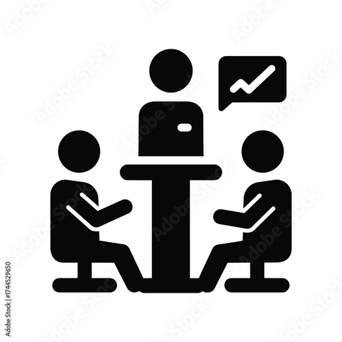 2 meeting silhouette business vector icon set.