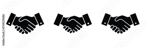 3 handshake silhouette business vector icon set.