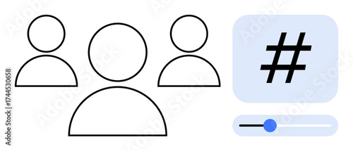 User profiles connected to a metadata tag in a social media context with an adjustable slider. Ideal for community engagement, networking, hashtag trends, profile management, online presence, digital
