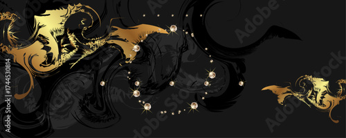 Abstract art gold design black background universal dressing luminous shiny color golden