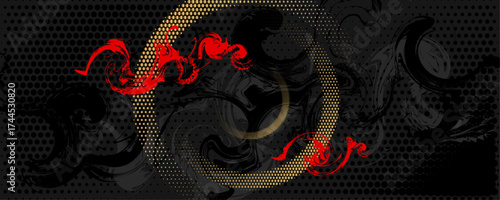 Abstract art gold design black background universal dressing luminous shiny color golden