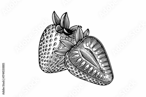 Strawberry in engraving style. Design element for poster, card, banner, sign. Vector illustration