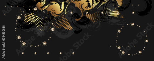 Abstract art gold design black background universal dressing luminous shiny color golden
