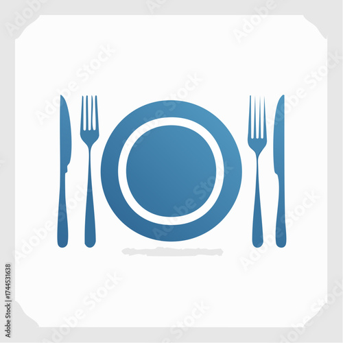 Artistic Illustration Depicting Table Setting with Plate, Forks, and Knives in a Clean Layout