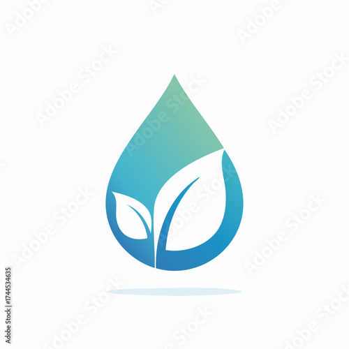 Illustration depicting a stylized water droplet merged with verdant leaves for environmental symbolism
