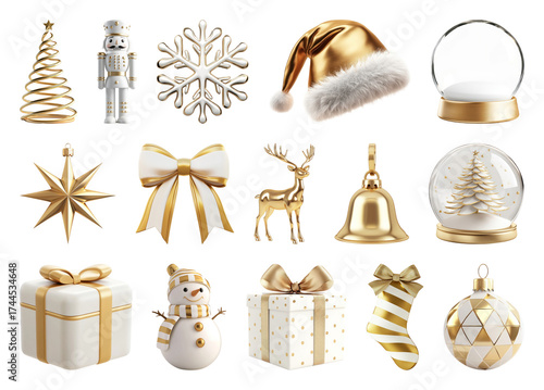 PNG Elegant gold Christmas decorations collection, element set on transparent background