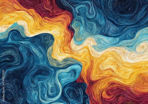 An abstract swirl of vivid colors blending seamlessly, showcasing a dynamic interplay of warmth and coolness in a fluid design.