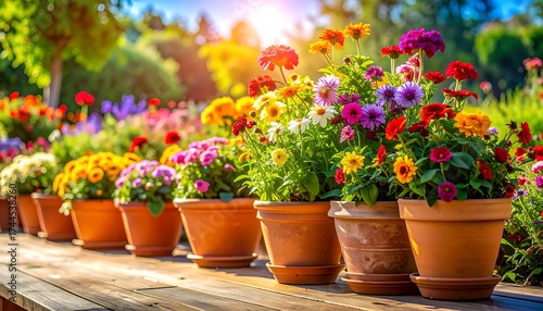 Wallpaper Mural Vibrant potted flowers in a sunny garden display. Torontodigital.ca