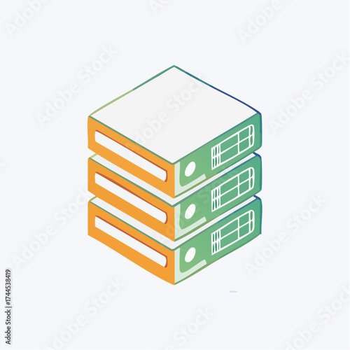 Isometric illustration of three stacked server units, representing data storage and network infrastructure