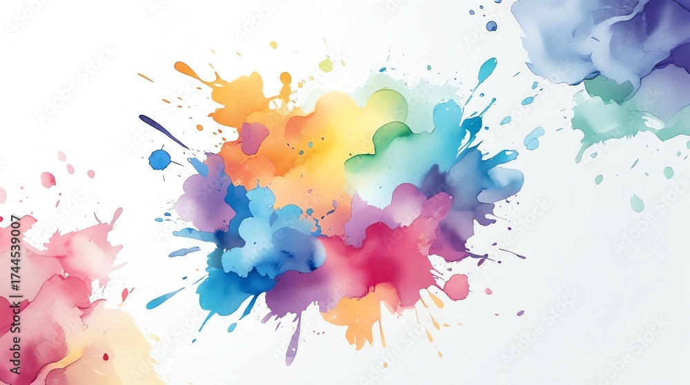 Fototapeta premium Vibrant watercolor splatters in a rainbow of colors