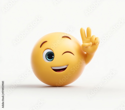 Colorful emoji with a playful smile and a peace sign, representing joy and positivity in digital communication.