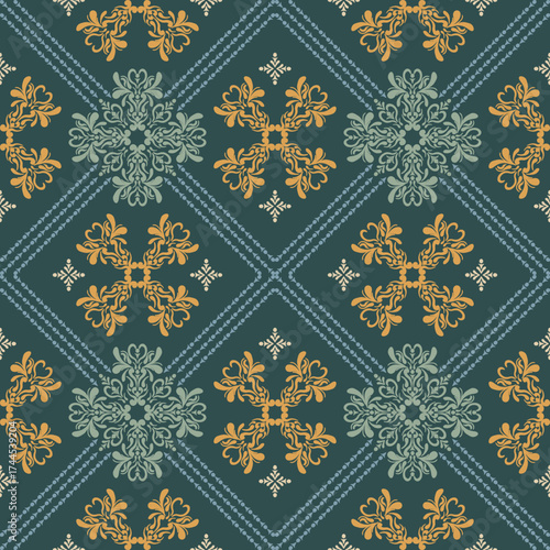 Abstract damask seamless pattern, luxury old fashion use for fabric, texture, textile, background, carpet, curtain, patchwork, embroidery, illustration, decoration, wrapping, print and clothing.